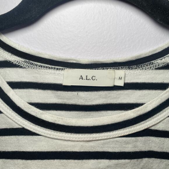 A.L.C. Women's size Medium Black White Stripe Ruffle Short Sleeve Carrie Shirt - Picture 3 of 9